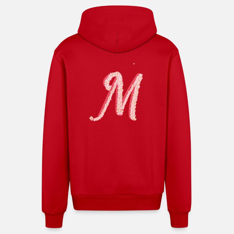 Initial M de fleurs roses - Veste à capuche bio décontractée fabriquée en UE - rouge