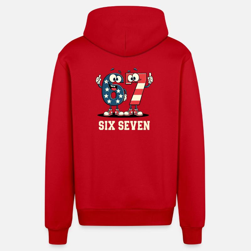 US Flag 67 Memes Six Seven - Veste à capuche bio décontractée fabriquée en UE - rouge