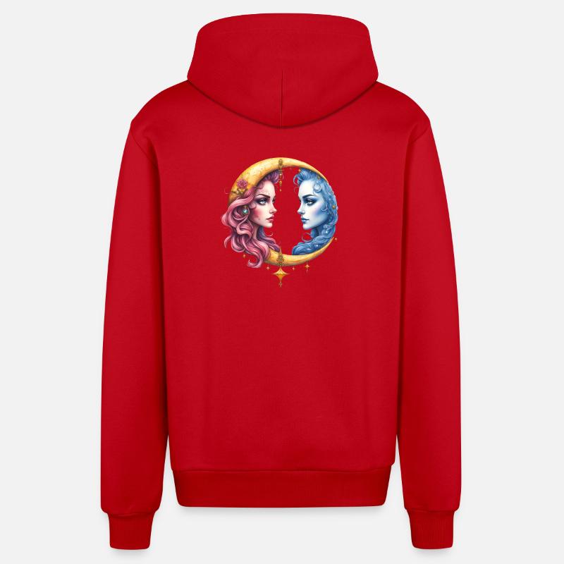 Lune jumelle : Visages dans Eclipse - Veste à capuche bio décontractée fabriquée en UE - rouge
