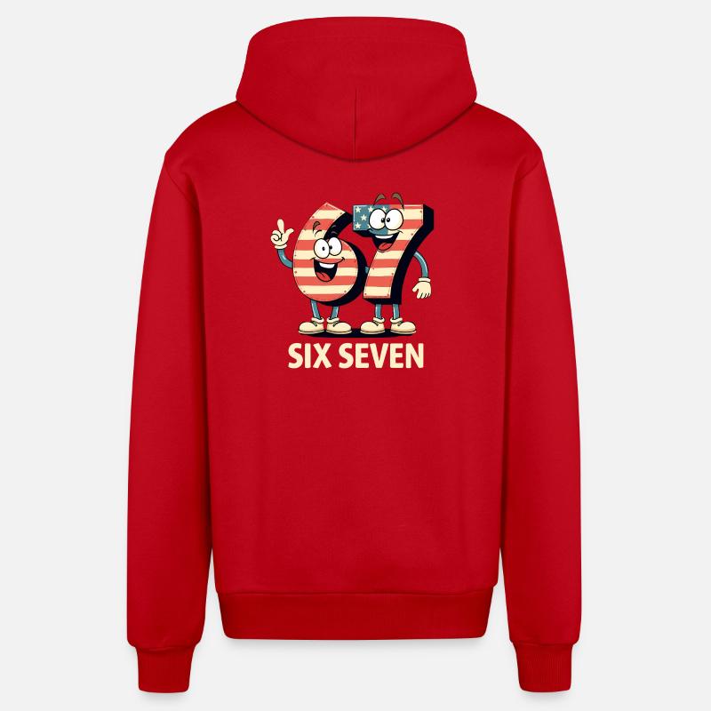 US Flag 67 Memes Six Seven - Veste à capuche bio décontractée fabriquée en UE - rouge