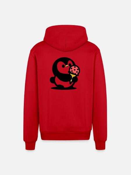 Kleiner Pinguin mit Eis - Organic Relaxed Hooded Jacket Made in EU - red