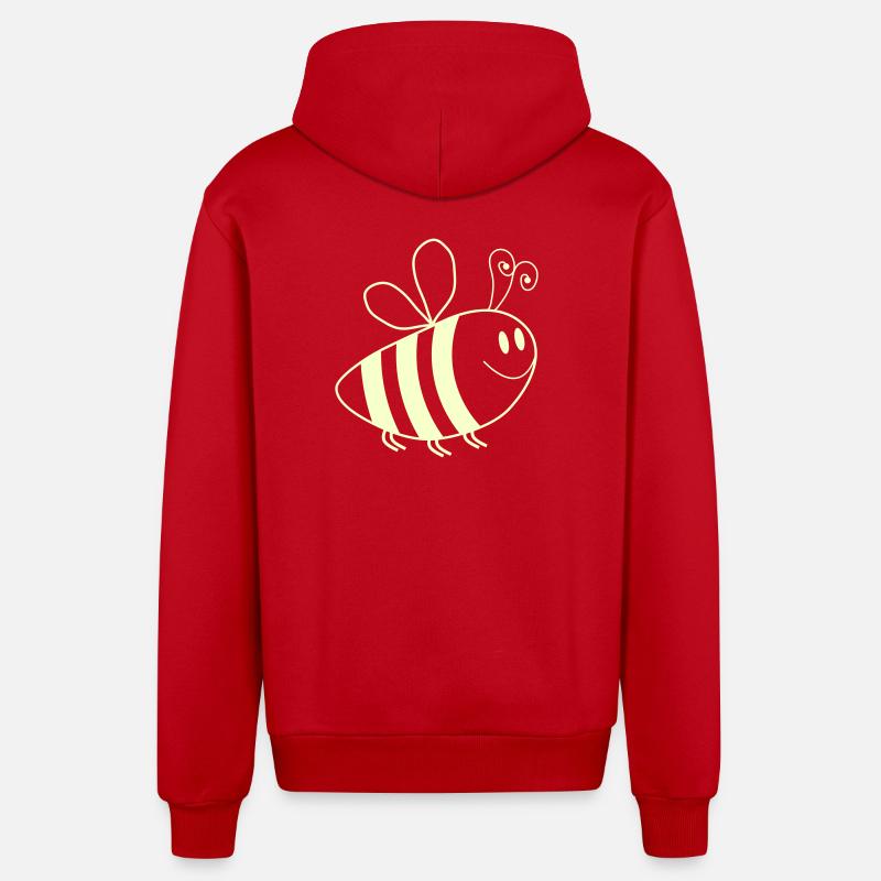 Smiling Bees Pattern - Organic Relaxed Hooded Jacket Made in EU - red