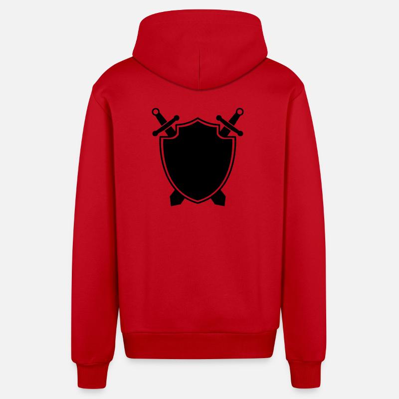 Bouclier médiéval avec épée - Veste à capuche bio décontractée fabriquée en UE - rouge