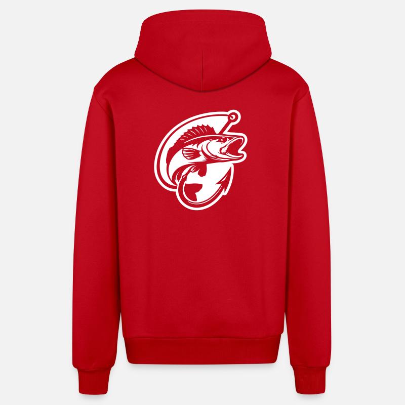 Logo de pêche au brochet - Veste à capuche bio décontractée fabriquée en UE - rouge