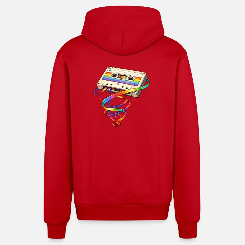 Cassette rétro avec ruban arc-en-ciel - Veste à capuche bio décontractée fabriquée en UE - rouge