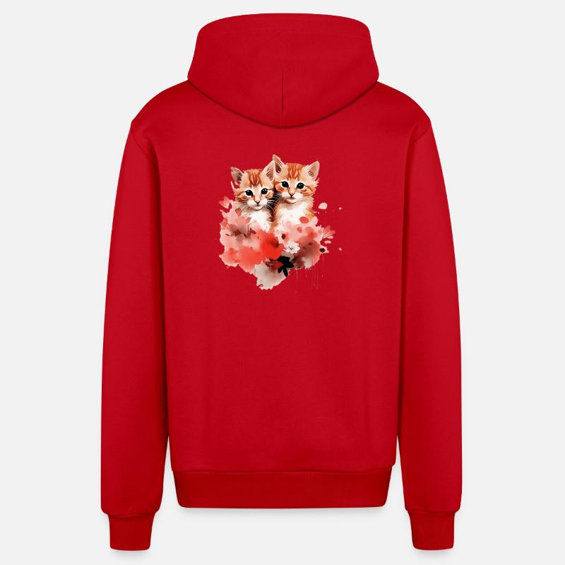 Fleurs de Duo de chatons aquarelle - Veste à capuche bio décontractée fabriquée en UE - rouge