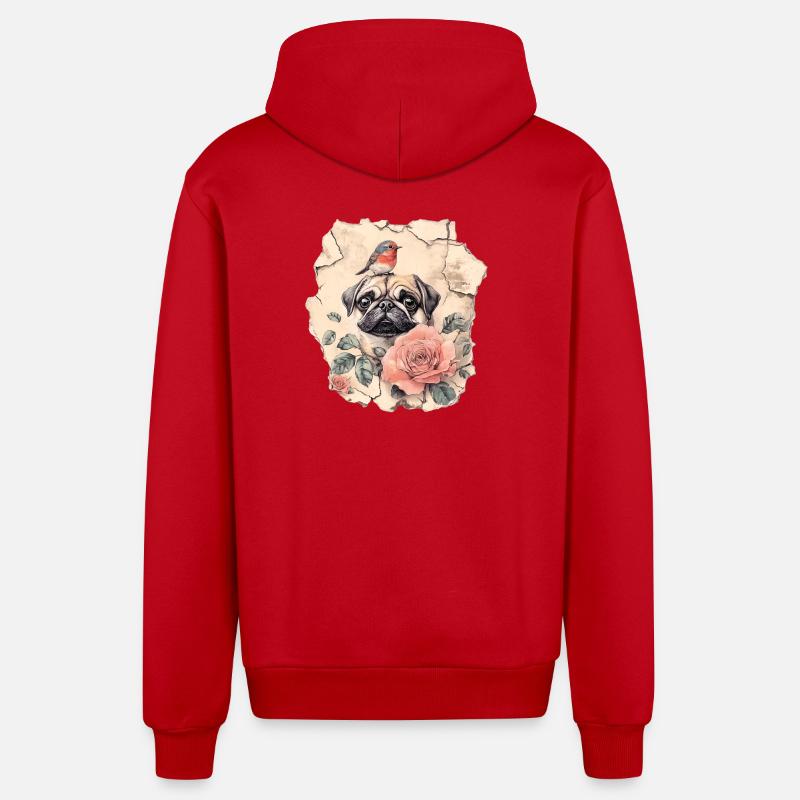 Carlin avec des rouges-merles - Veste à capuche bio décontractée fabriquée en UE - rouge