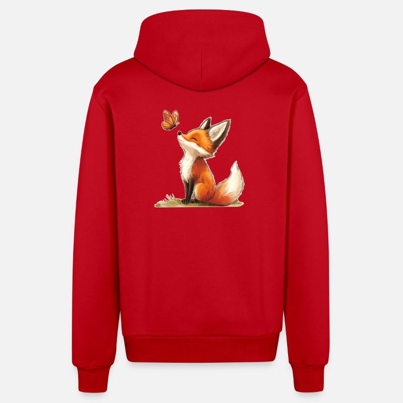 Renard avec papillon - Veste à capuche bio décontractée fabriquée en UE - rouge