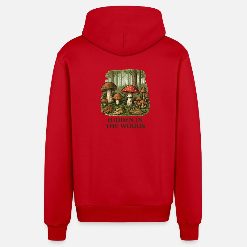 Paysage caché de champignons forestiers - Veste à capuche bio décontractée fabriquée en UE - rouge