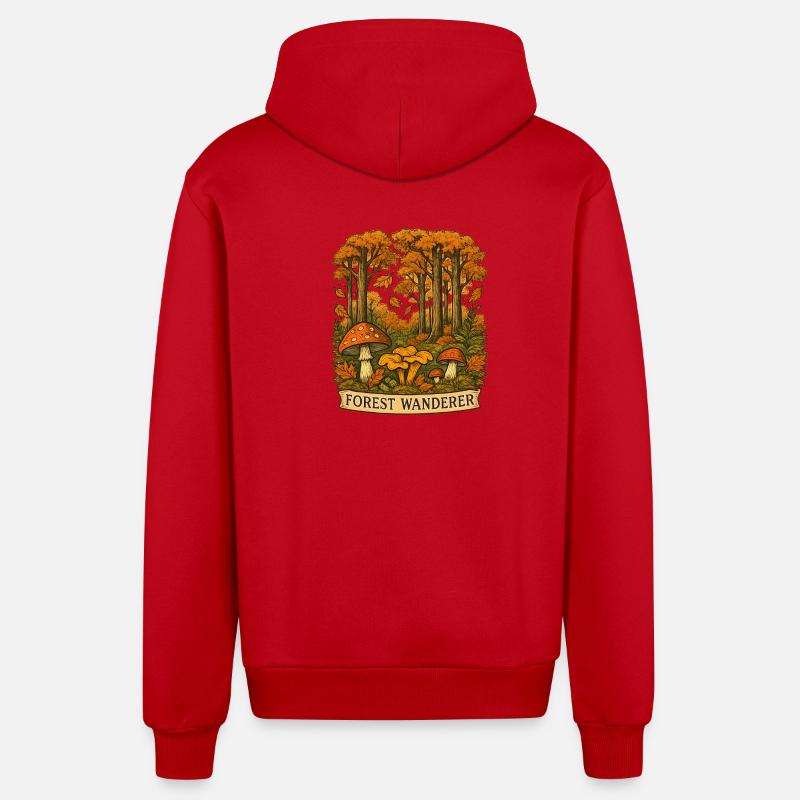 Sentier d’automne des randonneurs forestiers - Veste à capuche bio décontractée fabriquée en UE - rouge