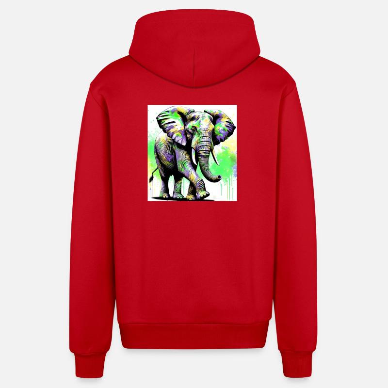 éléphant - Veste à capuche bio décontractée fabriquée en UE - rouge