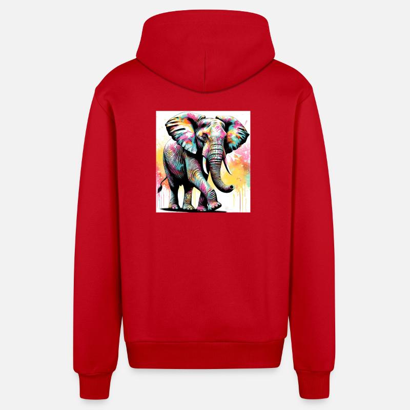 éléphant - Veste à capuche bio décontractée fabriquée en UE - rouge