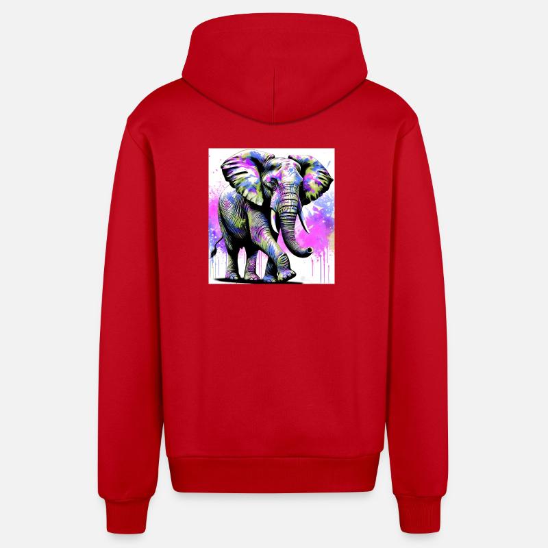éléphant - Veste à capuche bio décontractée fabriquée en UE - rouge