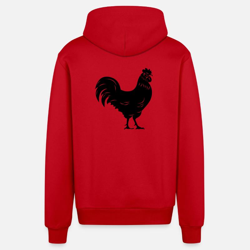 Coq noir transparent Image d’ombre - Veste à capuche bio décontractée fabriquée en UE - rouge