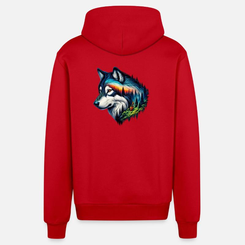Wolf - Organic Relaxed Kapuzenjacke Made in EU - Rot