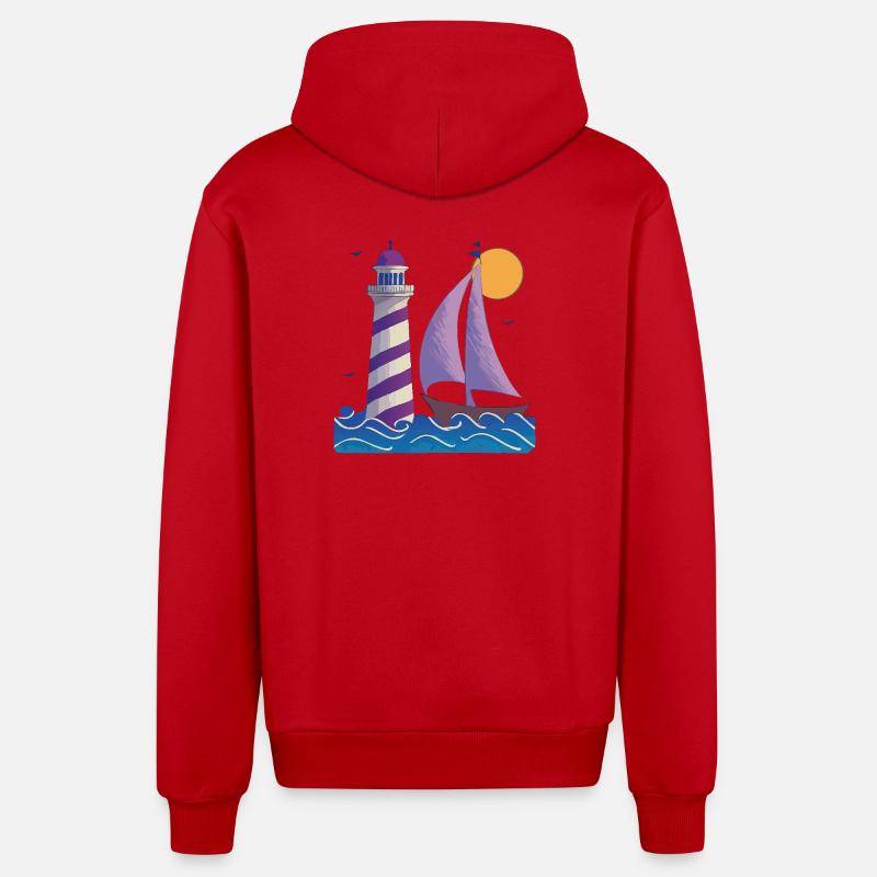 Phare avec bateau - Veste à capuche bio décontractée fabriquée en UE - rouge