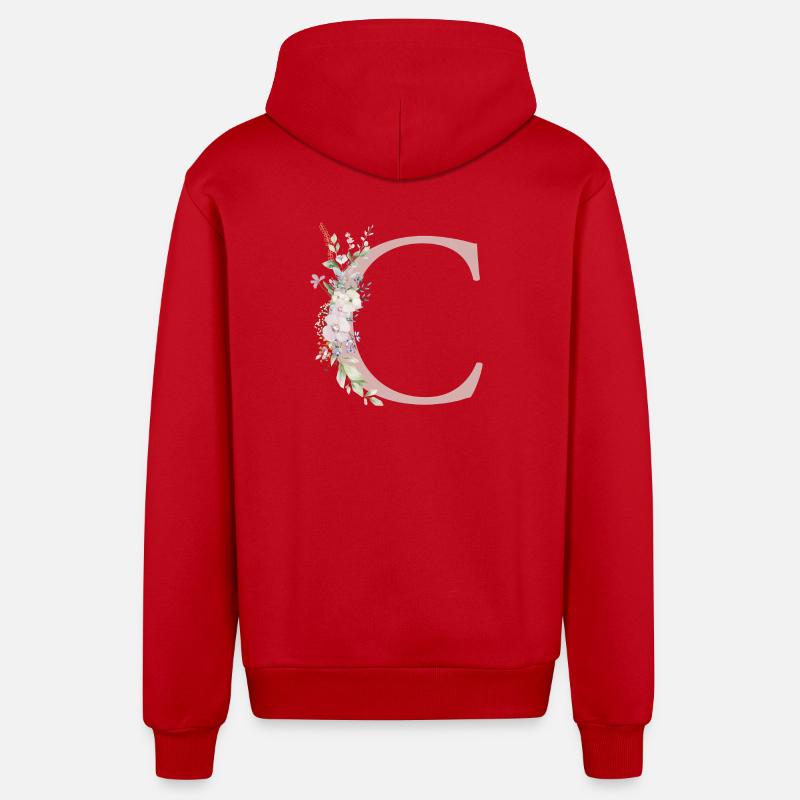 C Monogramme, Floral, Personnalisable - Veste à capuche bio décontractée fabriquée en UE - rouge