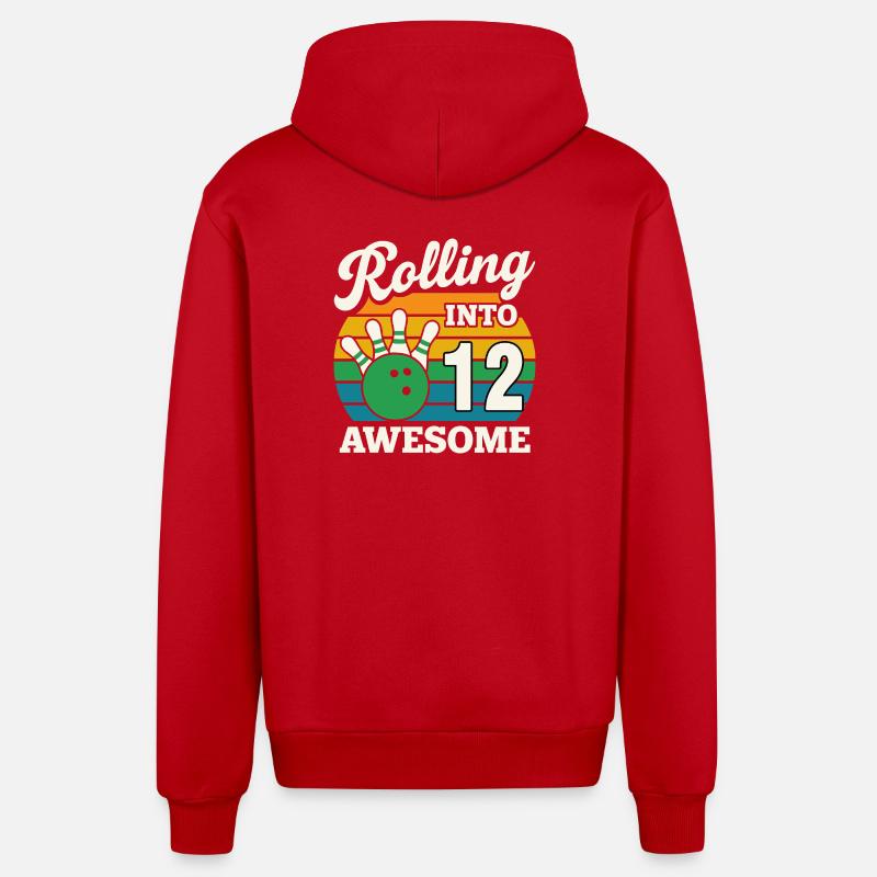 Rolling Into 12s Bowling Celebration - Organic Relaxed Hooded Jacket Made in EU - red