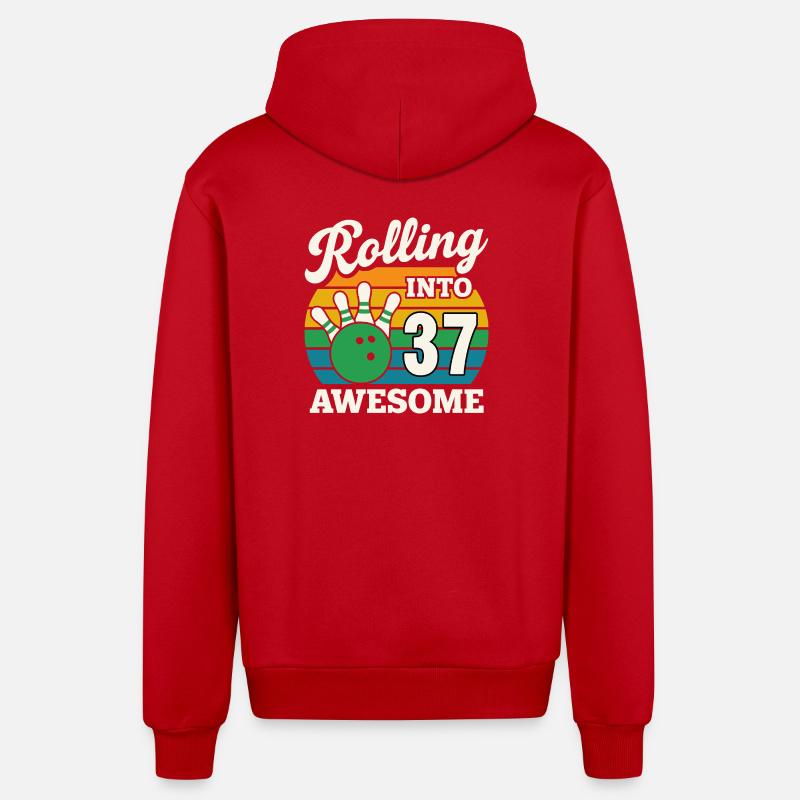 Bowling 37e anniversaire célébration graphique - Veste à capuche bio décontractée fabriquée en UE - rouge