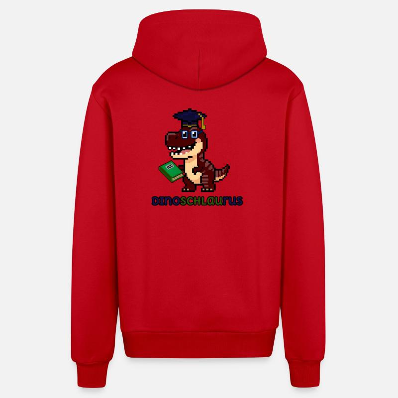 DinoSCHLAUrus - Pixel Art Dinosaurier mit Buch 🦖 - Organic Relaxed Kapuzenjacke Made in EU - Rot