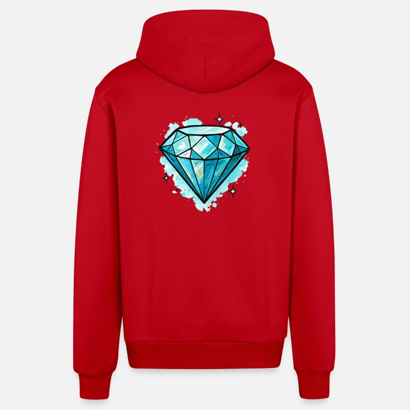 Illustration de cristal de diamant bleu - Veste à capuche bio décontractée fabriquée en UE - rouge
