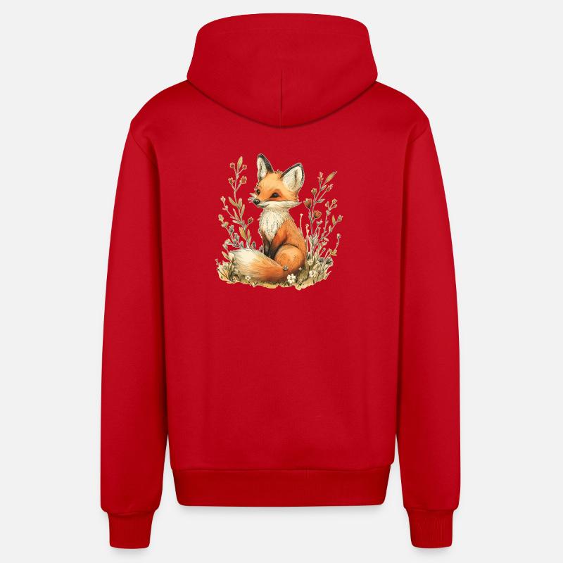 Renard avec des fleurs - Veste à capuche bio décontractée fabriquée en UE - rouge