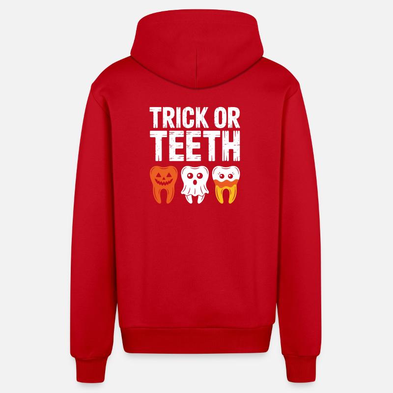 Trick oder Teeth Halloween-T-Shirt - Organic Relaxed Kapuzenjacke Made in EU - Rot