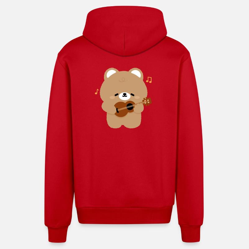 Bear Guitar Serenade - Veste à capuche bio décontractée fabriquée en UE - rouge