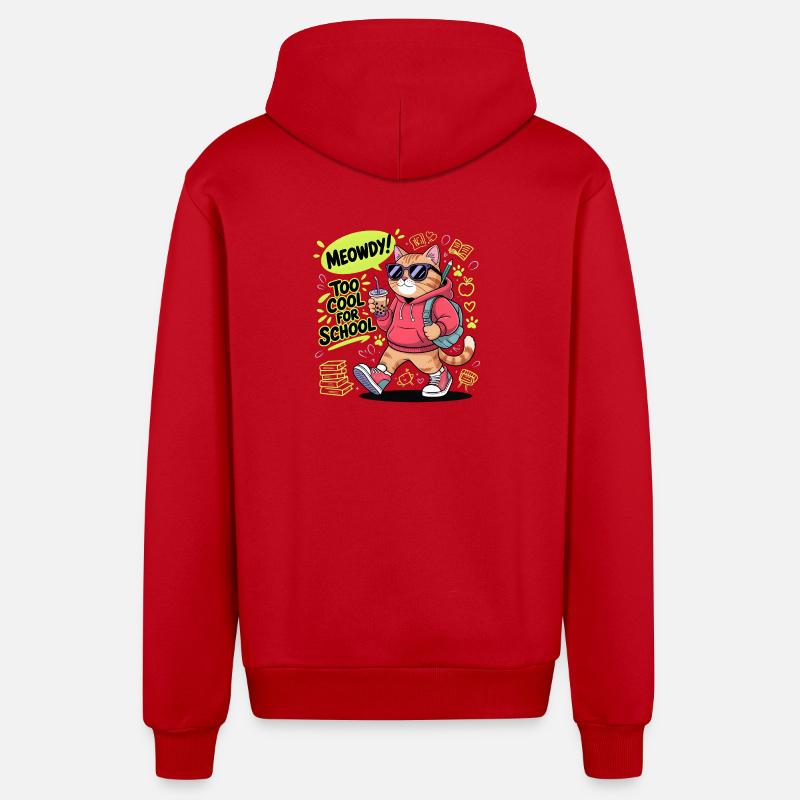 Chat de l’école - Veste à capuche bio décontractée fabriquée en UE - rouge