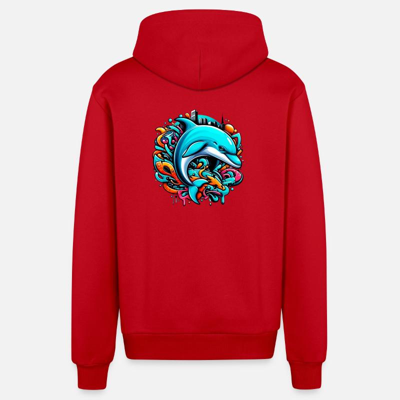 Dolphin - Organic Relaxed Hooded Jacket Made in EU - red