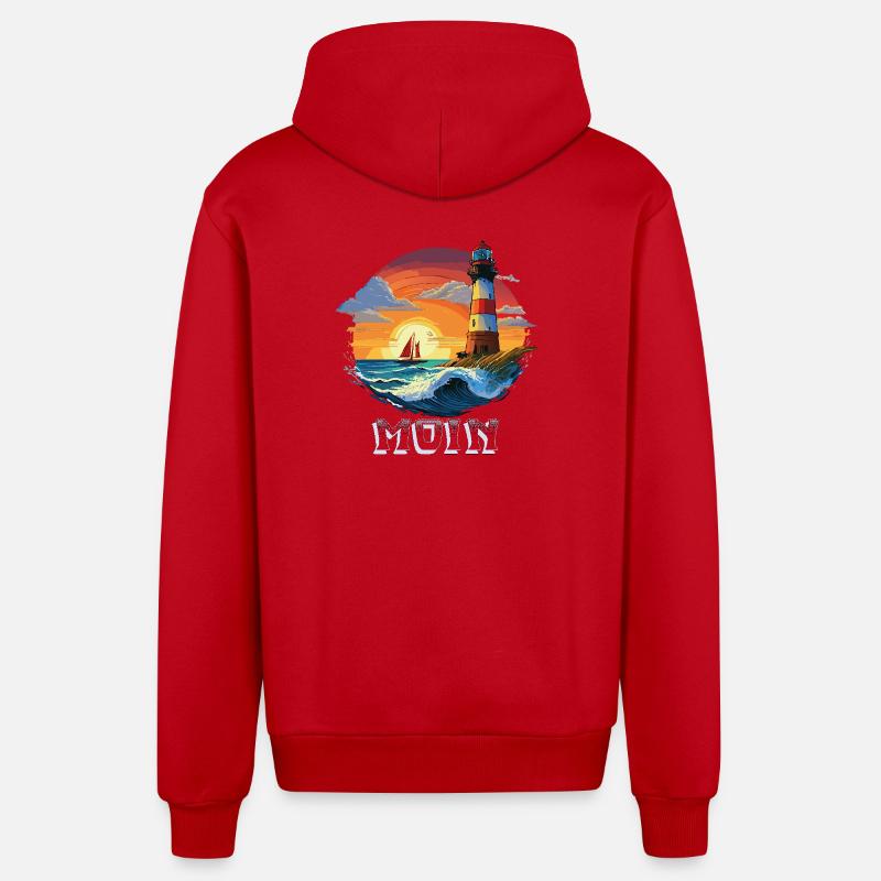 Moin Lighthouse - Organic Relaxed Hooded Jacket Made in EU - red