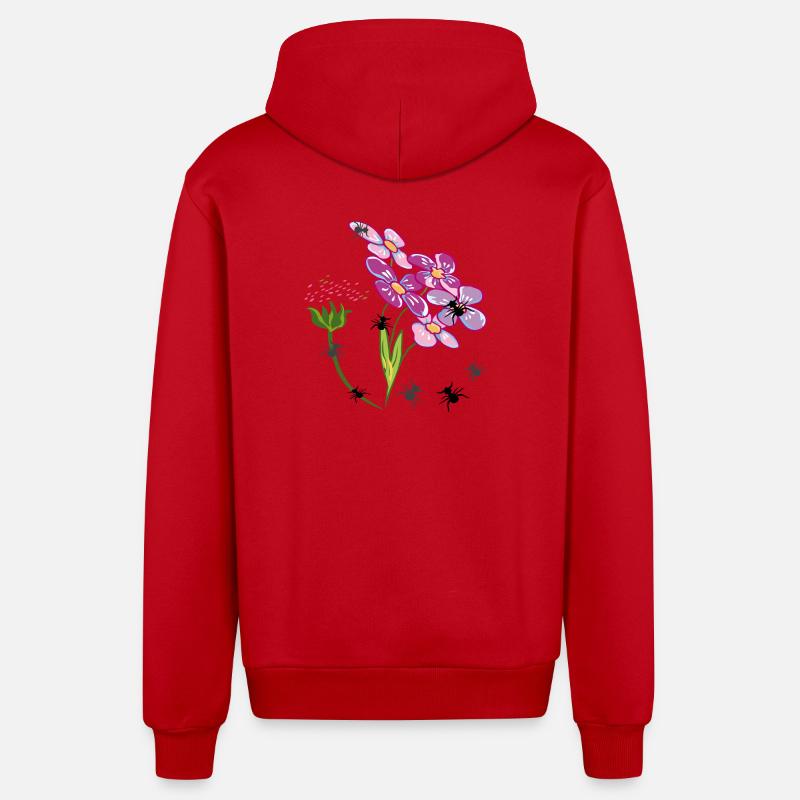 Fleurs avec des fourmis insectes - Veste à capuche bio décontractée fabriquée en UE - rouge