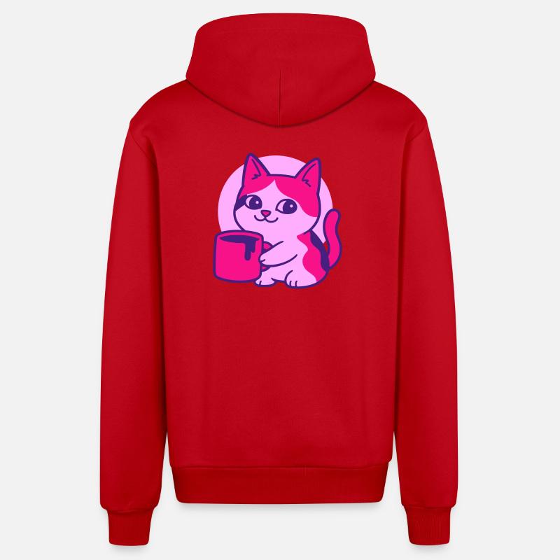 Chat de café mignon - Veste à capuche bio décontractée fabriquée en UE - rouge
