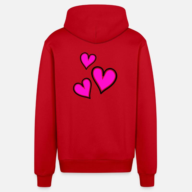 Motif de coeur rose vif - Veste à capuche bio décontractée fabriquée en UE - rouge