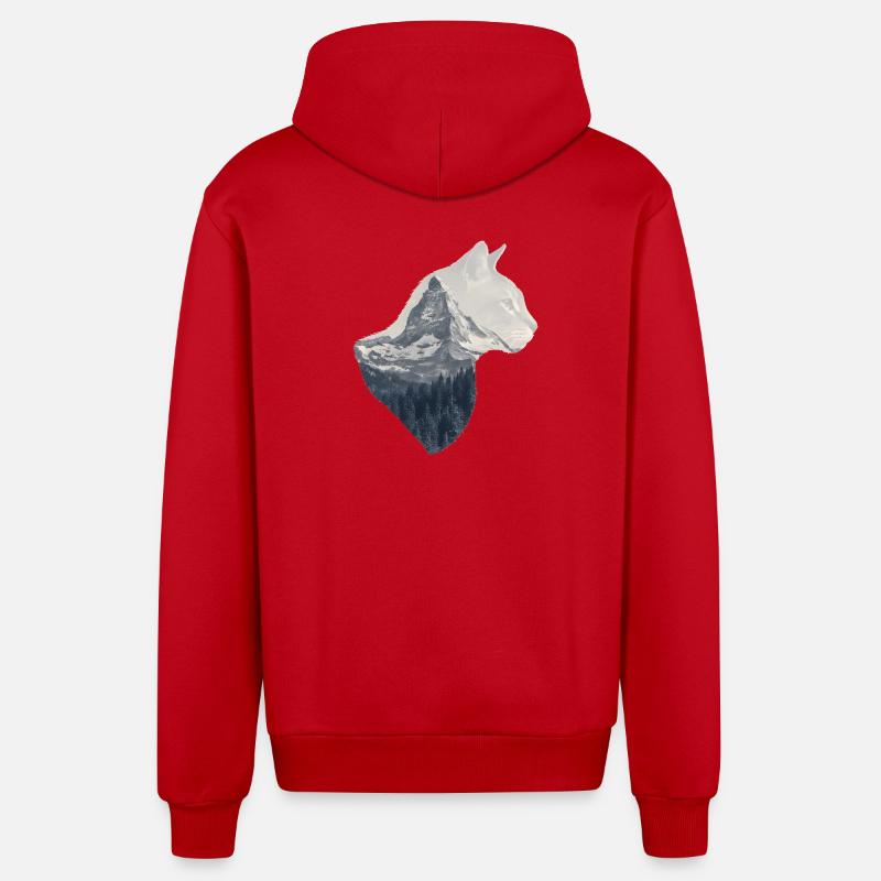 Matterhorn Cat Double Exposure - Veste à capuche bio décontractée fabriquée en UE - rouge