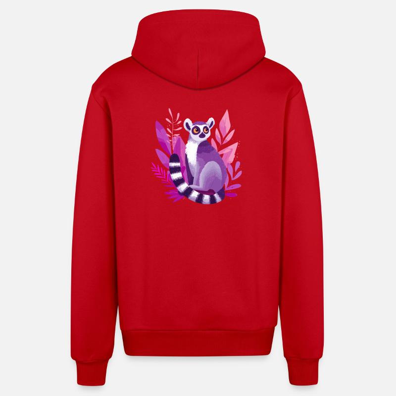 Lémurien violet dans la Jungle Rose - Veste à capuche bio décontractée fabriquée en UE - rouge