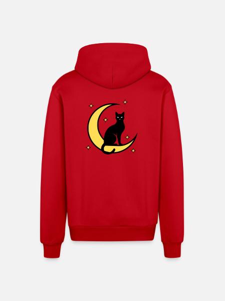 Cat Moon Stars Witchcraft - Organic Relaxed Hooded Jacket Made in EU - red