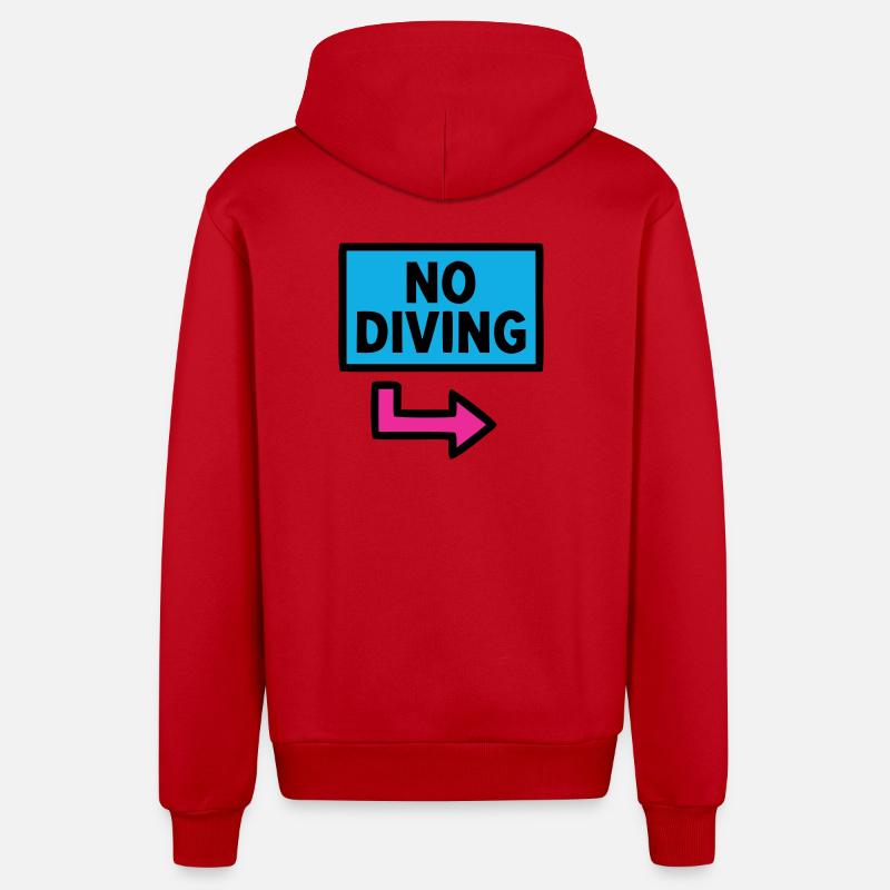 No Diving Sign Pool Retro - Organic Relaxed Hooded Jacket Made in EU - red