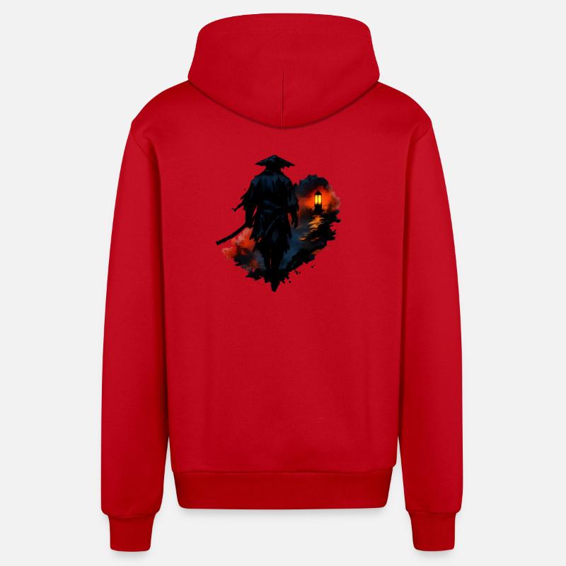 Marcheur nocturne avec lanterne - Veste à capuche bio décontractée fabriquée en UE - rouge