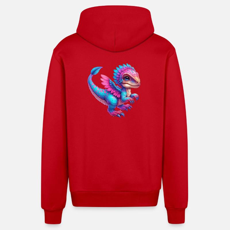 Dinosaure - Veste à capuche bio décontractée fabriquée en UE - rouge