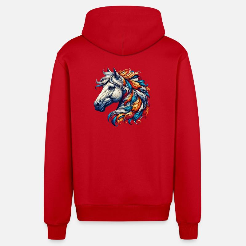 Pferd - Organic Relaxed Kapuzenjacke Made in EU - Rot