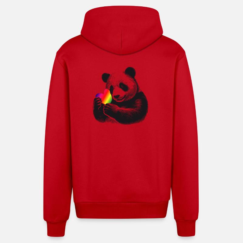 Liebevoller Panda mit Regenbogen-Herz - Organic Relaxed Kapuzenjacke Made in EU - Rot