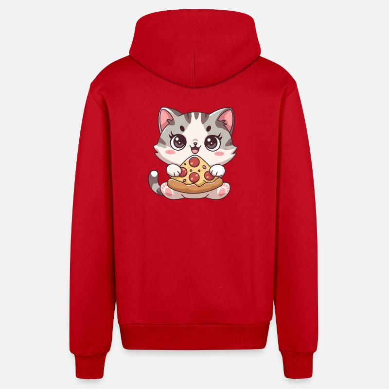 Chat mignon mangeant une pizza - Veste à capuche bio décontractée fabriquée en UE - rouge