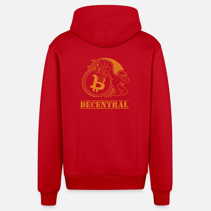 Decentral – Design classique du Bitcoin - Veste à capuche bio décontractée fabriquée en UE - rouge