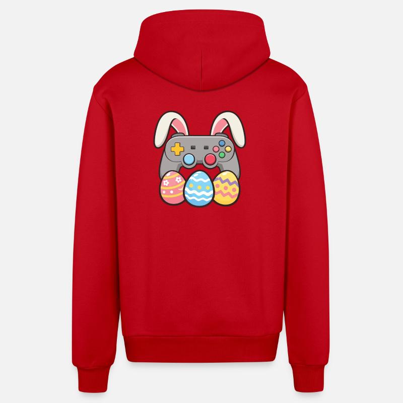 Bunny Gaming Controller Easter Gamer Fun - Organic Relaxed Hooded Jacket Made in EU - red