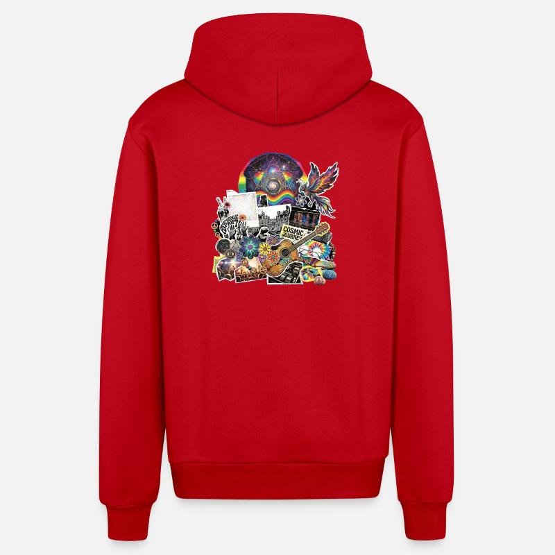 Psychedelic Rock Cosmic Space - Organic Relaxed Hooded Jacket Made in EU - red