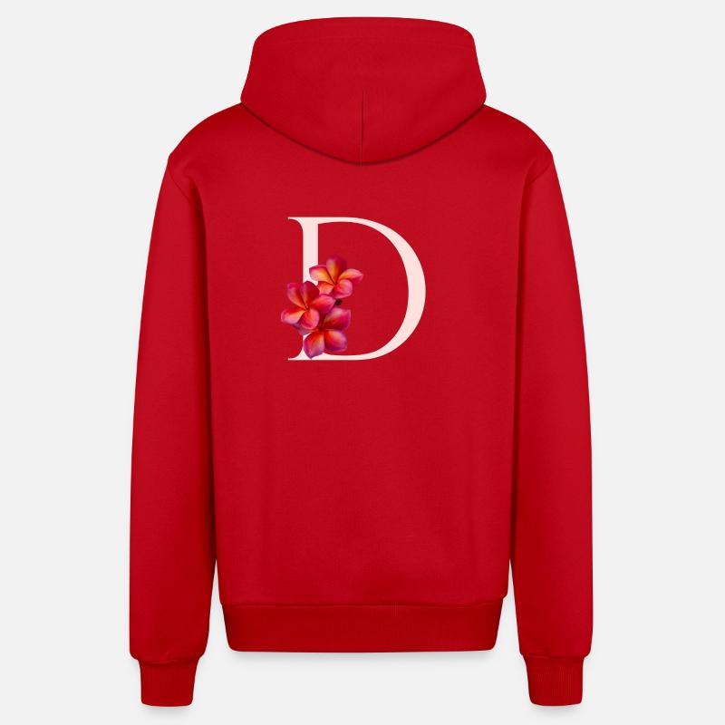 D Monogramm mit Frangipani - Organic Relaxed Kapuzenjacke Made in EU - Rot