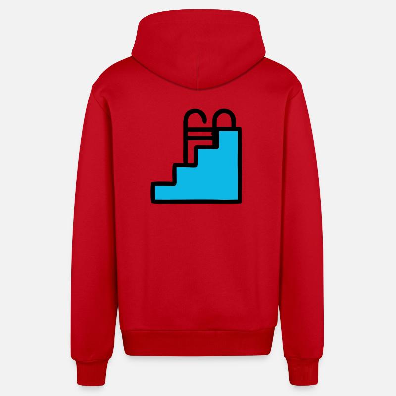 Pool Ladder Swimming Pool Icon - Organic Relaxed Hooded Jacket Made in EU - red