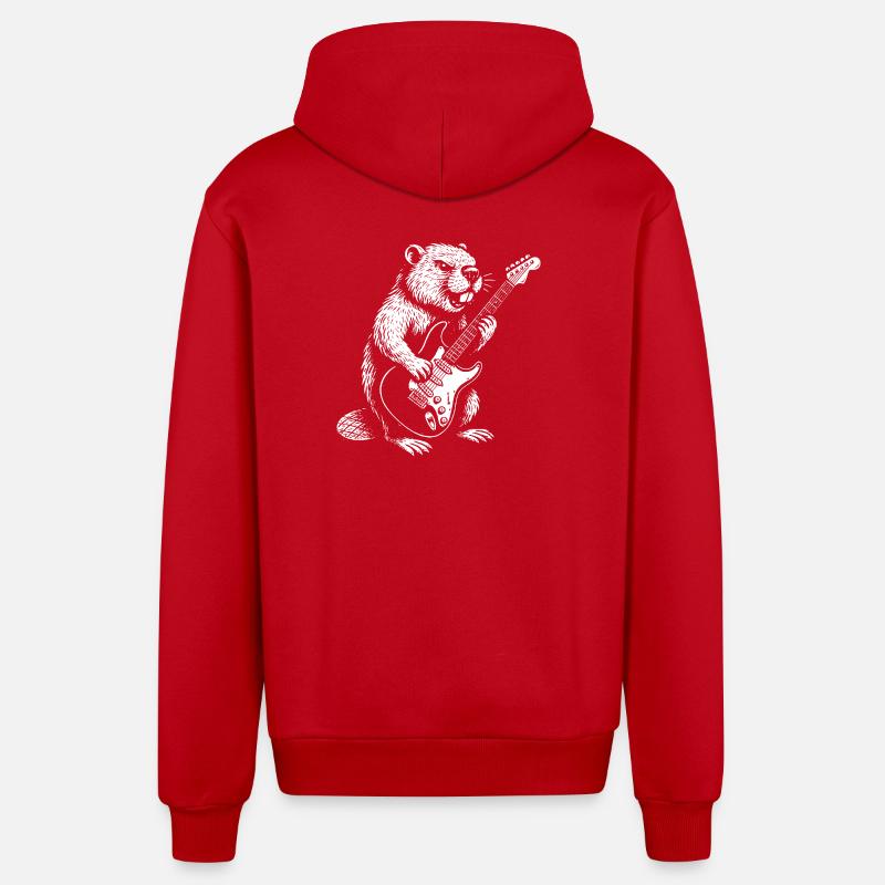Beaver Guitar Hero - Veste à capuche bio décontractée fabriquée en UE - rouge