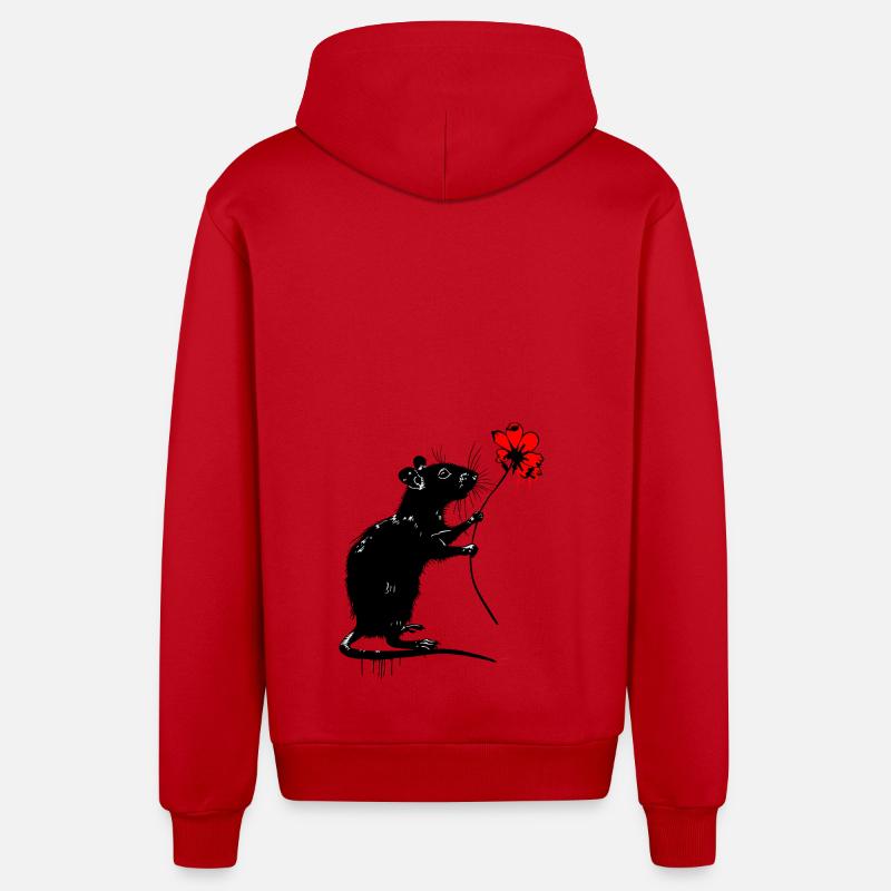 Rat avec fleur - Veste à capuche bio décontractée fabriquée en UE - rouge